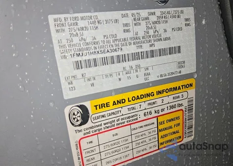 2025 Ford Expedition Active из США, поврежденный, VIN 1FMJU1H8XSEA30679